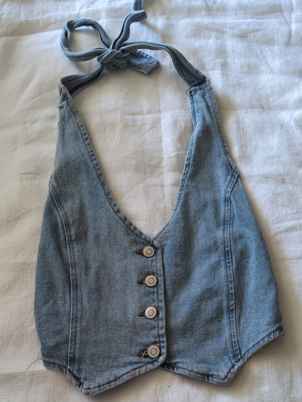 Altar'd State Light Blue Denim Halter Crop Top